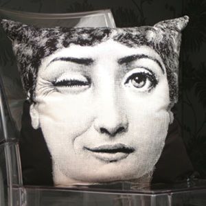 Fornasetti 16” Wink and Tongue Out Throw Pillow - Double Sided Faces